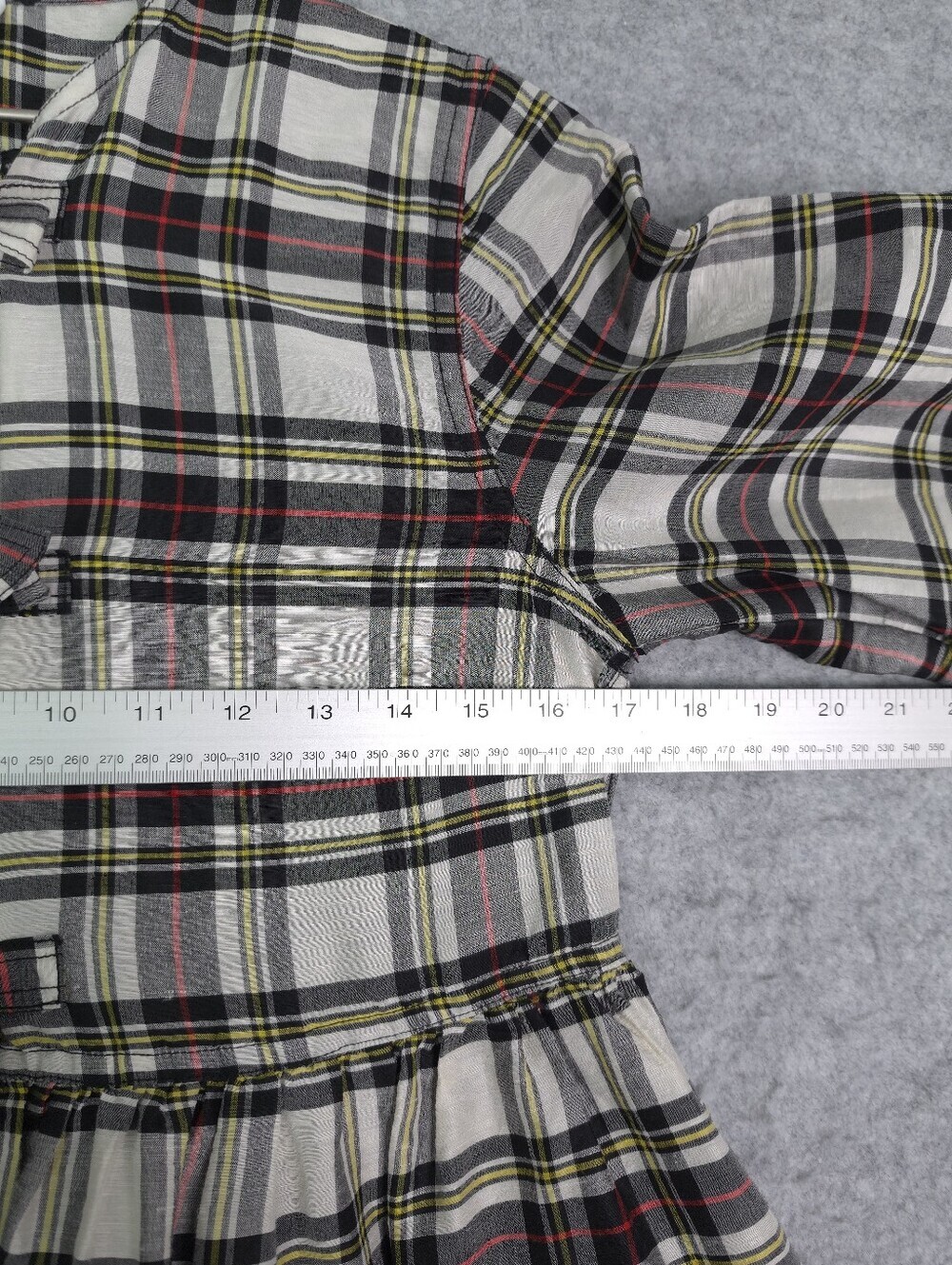 Ganni Silk Ivory Check Babydoll Mini Dress with Black and Red Tartan - Picture 11 of 13